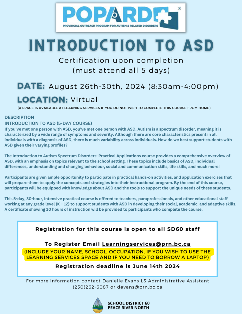 Popard Intro To Asd Aug 26th 30th 8 30 4pm Daily Virtual